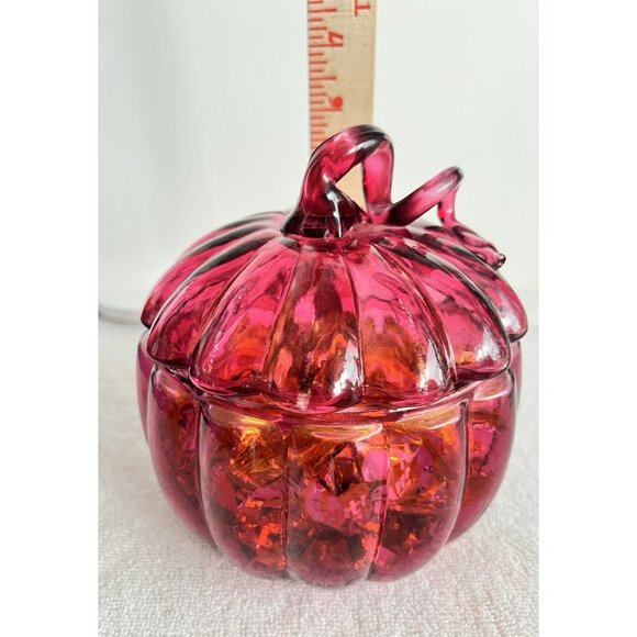 VTG Pink Glass Pumpkin Candy Dish Storage Container 5.5"D x 6"H Trinket Dish - Picture 9 of 12